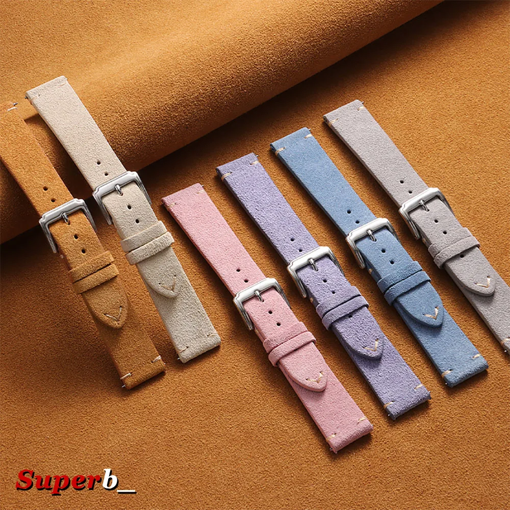 Vintage Brown Suede Wristband Watch Strap - Soft Calfskin Bracelet