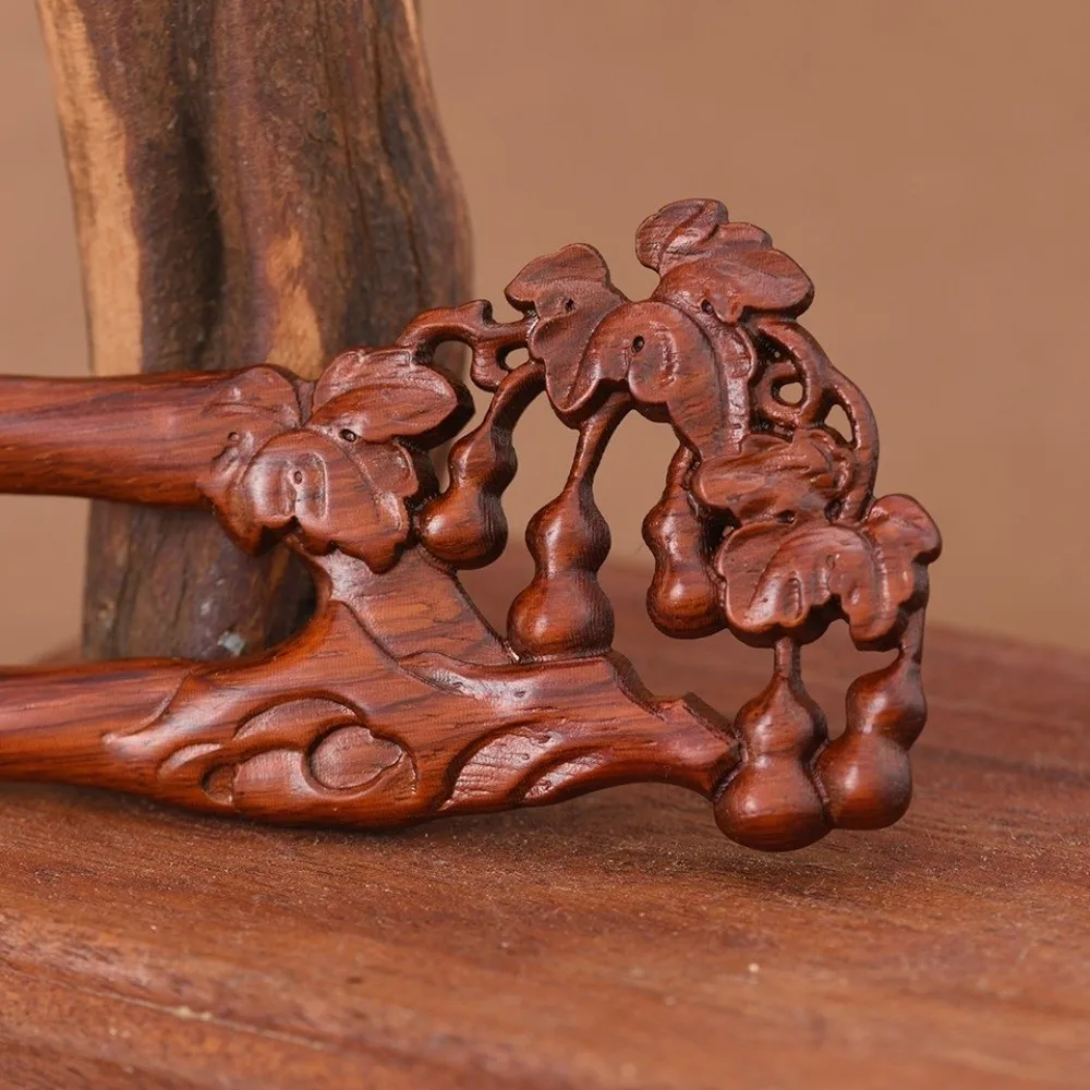 Elegant Wooden U-Shaped Carved Flower Hair Fork Headwear