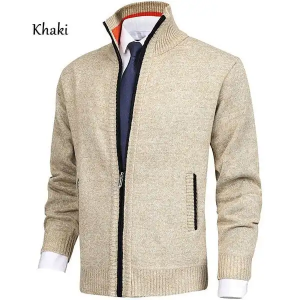 

Men's Solid Color Stand Collar Fashion Jacket men-s-top Khaki