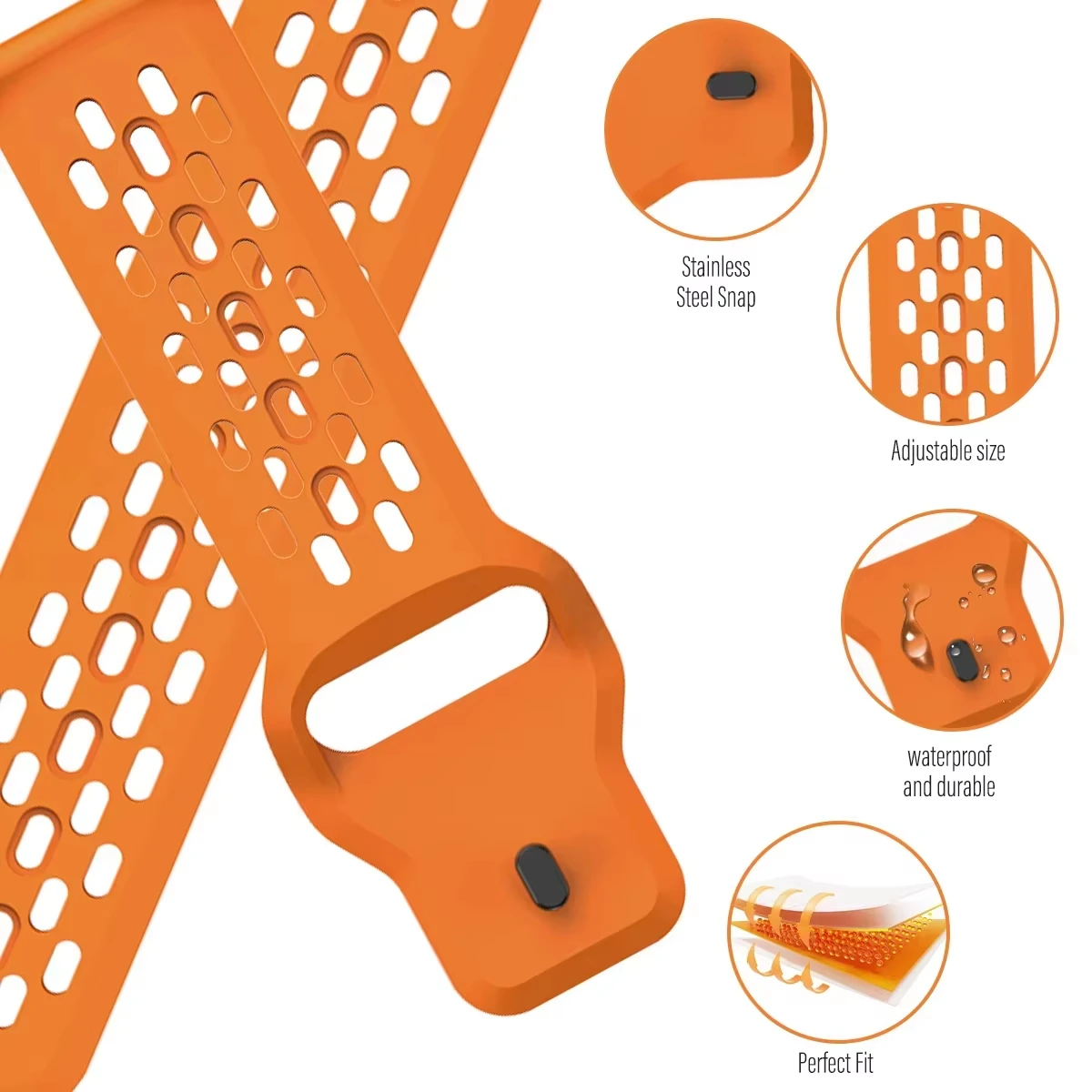 Breathable Silicone Sport Watch Band - 22mm Watch Strap