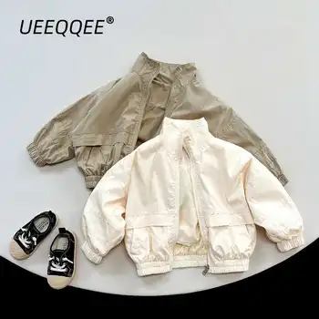 Spring Autumn Children Jackets 1-8Y Boys Cotton Spliced Zipper Soild Casual Coats Korean Tops Toddler Outerwear For Kids Clothes