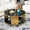 36" Modern Round Coffee Table,  Luxury Black Gold Glass Coffee Table 1