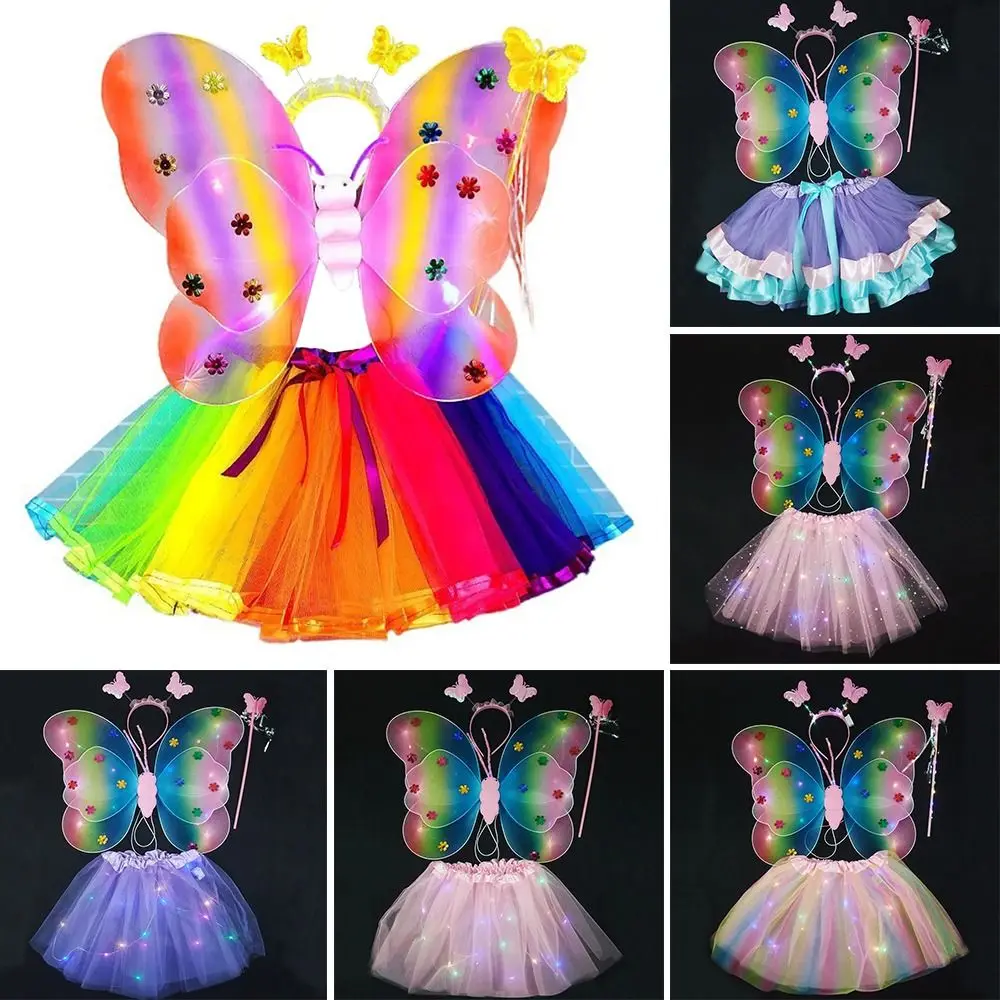 

Светодиодный Детский костюм, реквизит, юбки для девочек с ангельскими светящимися крыльями, фонарик, костюм на 2-8 лет, день Пасхи и Св. Валентина