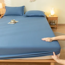 Luxurious Soft Cotton Fitted Sheet with Elastic Band - 2xPillowcase 48x74cm (Blue)