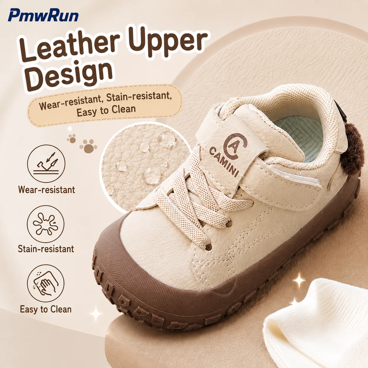 Children's Waterproof PU Leather Sneakers - Ergonomic and Casual Running Shoes