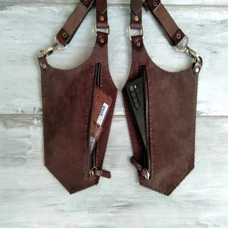 Heren PU-lederen Underarm Schoudertas Anti-diefstal Dubbele Schouder Pouch Okspit Tas Holster Bag Mannen Body Chest Riem Bag Punk Verstelbare Strap Underarm Holster voor Outdoor Reizen,Light brown
