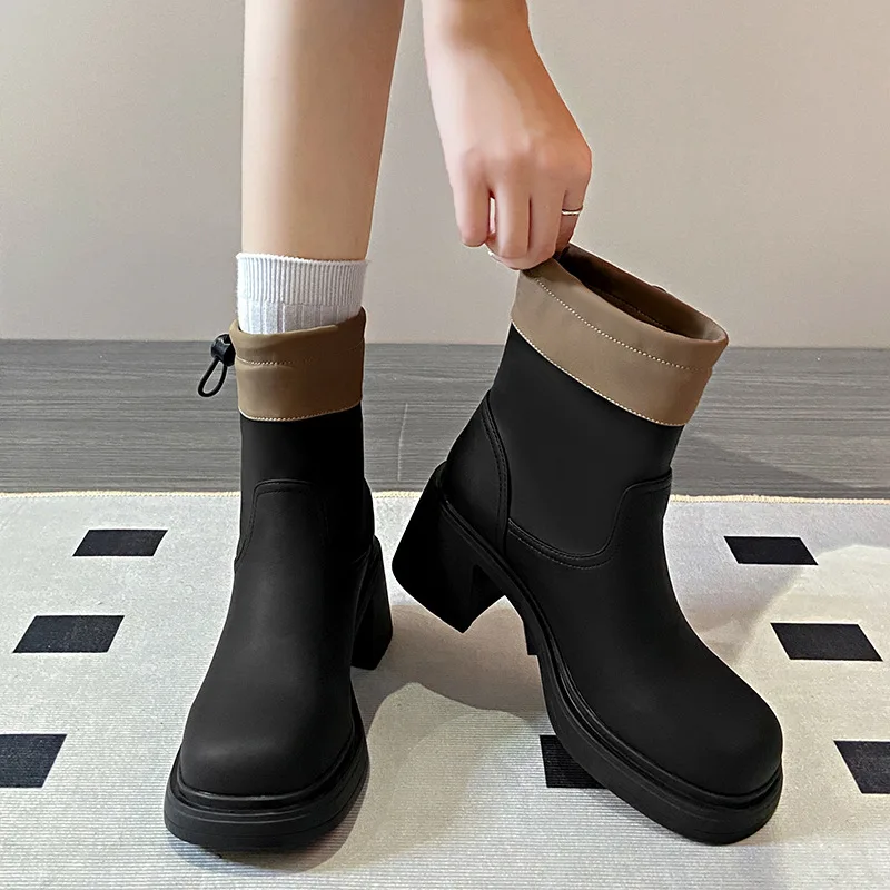 

Women Platform Ankle Boots 2023 Autumn Winter New Thick Sole Slip on Sock Boots Woman Elegant Chunky Chelsea Boots Women