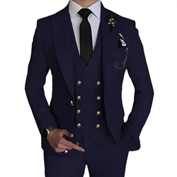 Blazers Jacket Pants Vest 3 Pcs Set / 2023 Fashion New Men's Casual Boutique Business Solid Color Slim Dress Suit Coat Trousers