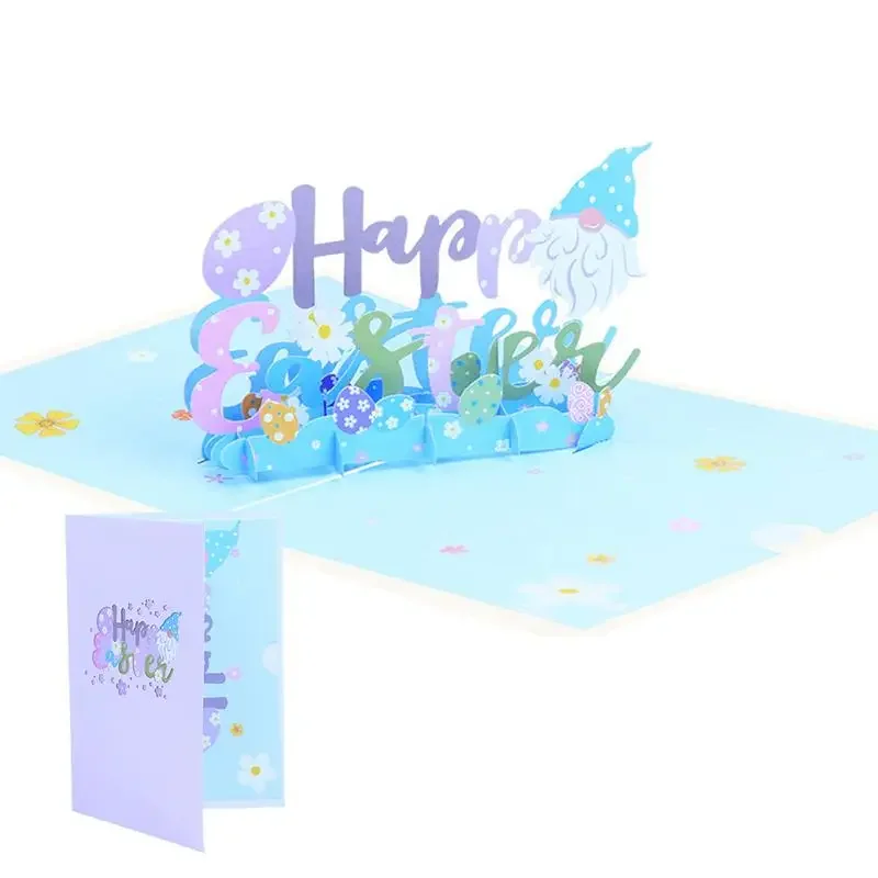 3D Pop Up Happy Easter Greeting Card Bunny Easter Cards Color-Printed Holiday Cards Happy Note Decorations