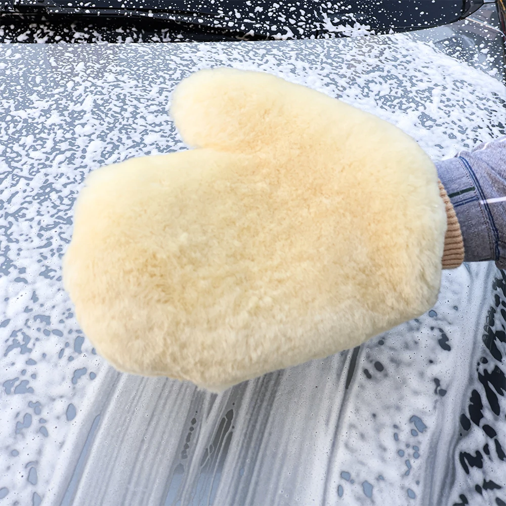 Pure Wool Double-Sided Car Wash Mitt AUTOBRIGHT Ultra-Soft Scratch-Free High Absorbency for Car Body Cleaning car cleaning gloves