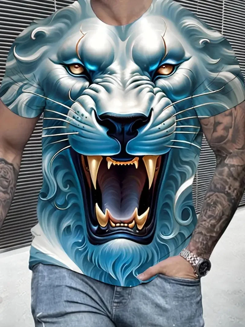 Mens Lion Graphic T Shirt Short Sleeve Oversized Tee