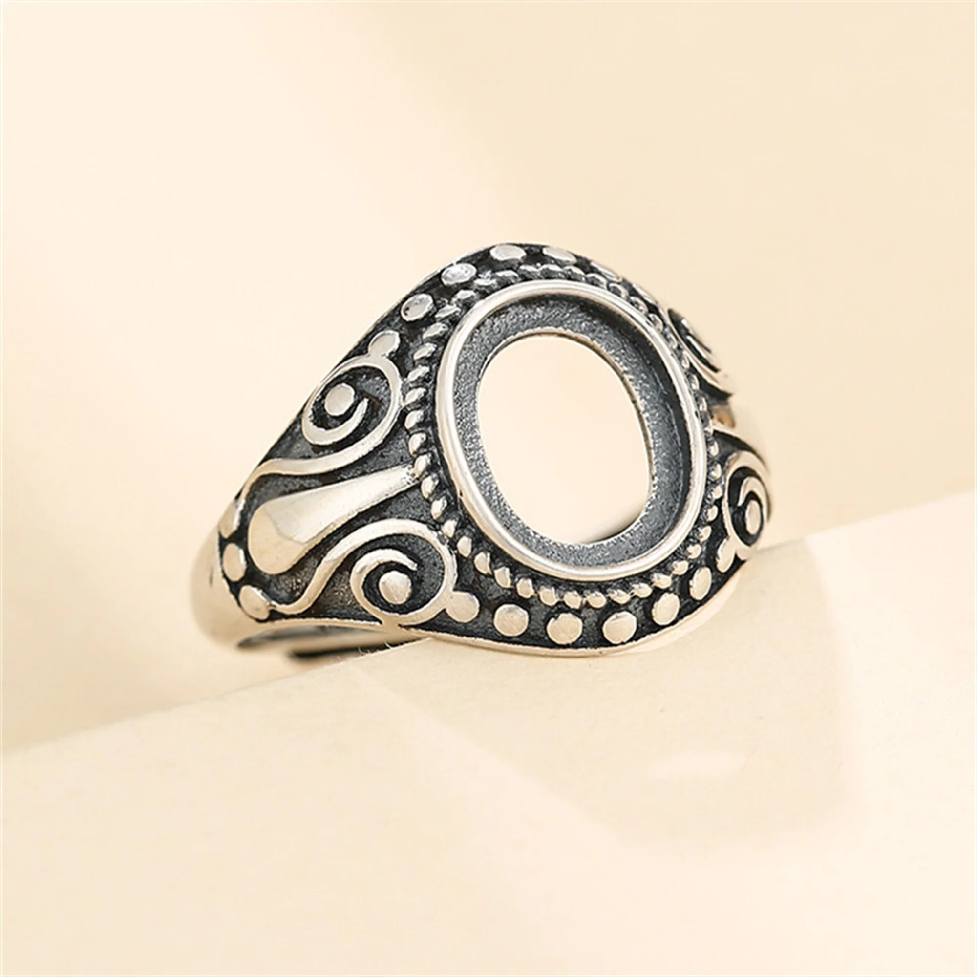 

Ring Blank for 8x10mm Oval Cabochons Antique Style Ring Setting Thai Sterling Silver Adjustable Ring Base SR0471