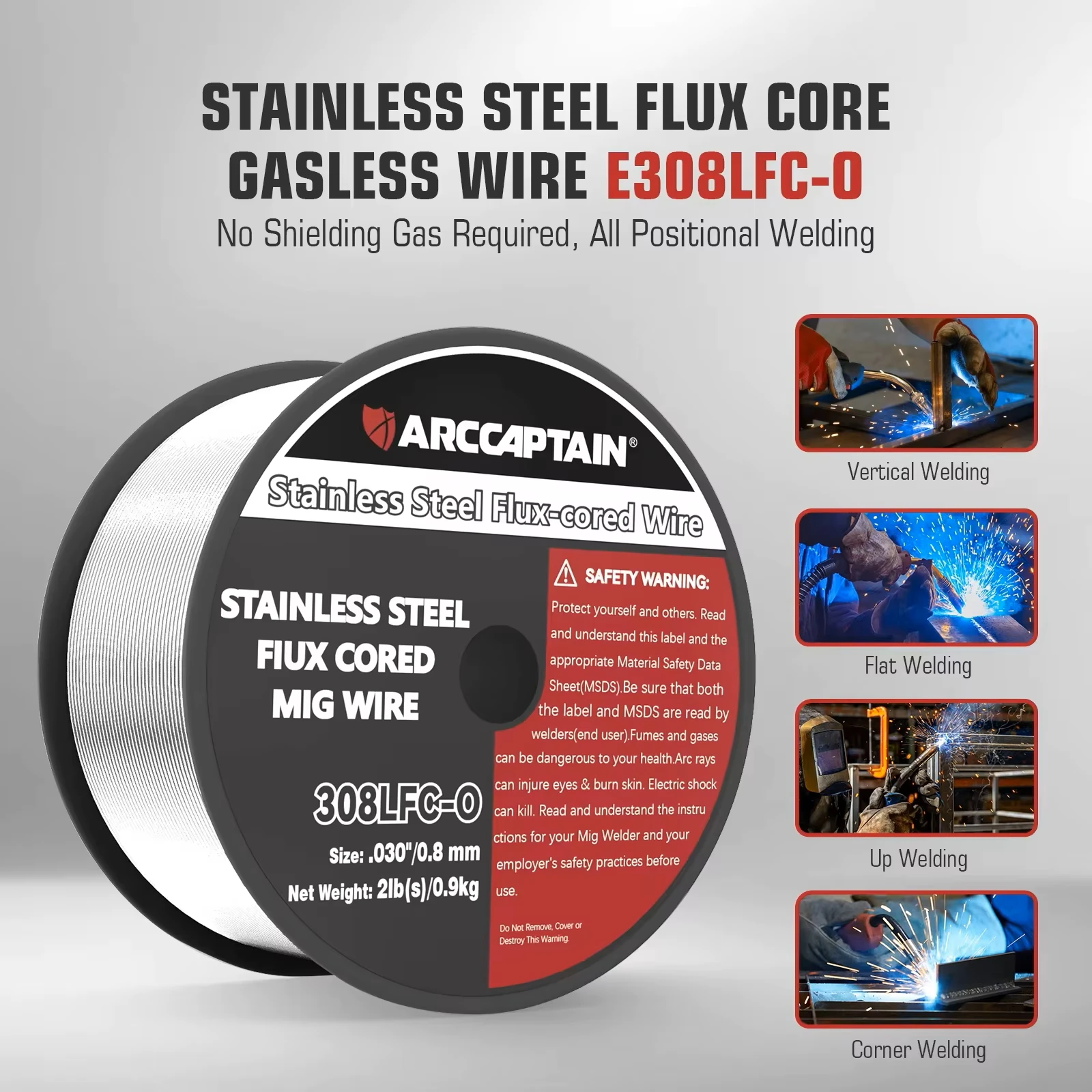 ARCCAPTAIN Stainless Steel Flux Cored Wire MIG Welding Wires E308LFC-O .030-Diameter 2 Pounds Spool For Mig Welding Machine-welding wires
