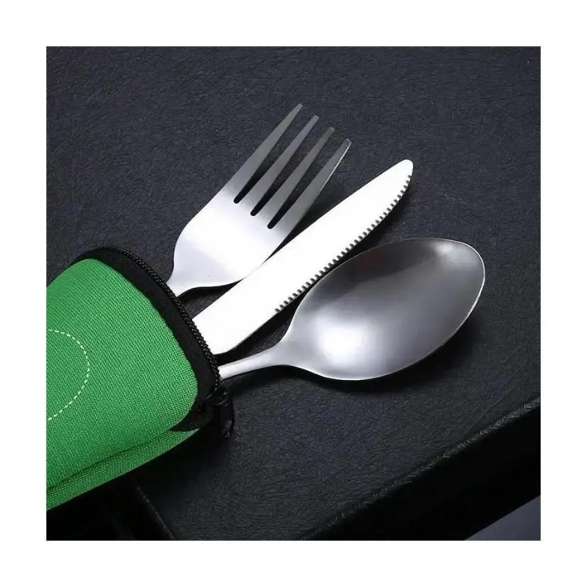 7/3 Pcs Stainless Steel Outdoor Camping Tableware Set Of Pieces Western Food Steak Knife Fork Spoon Creative Cloth Bag Portable