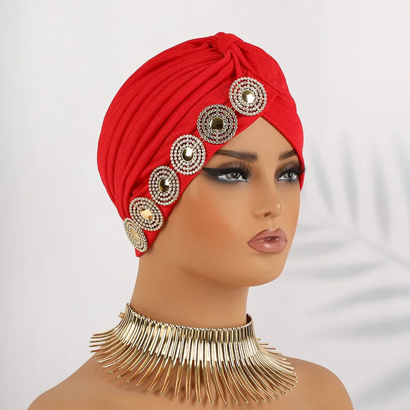 

New Diamonds Turban Women Chemo Cap Muslim Hijab Headscarf Indian Bonnet Beanies African Headwear Hair Loss Hat Turbante Mujer