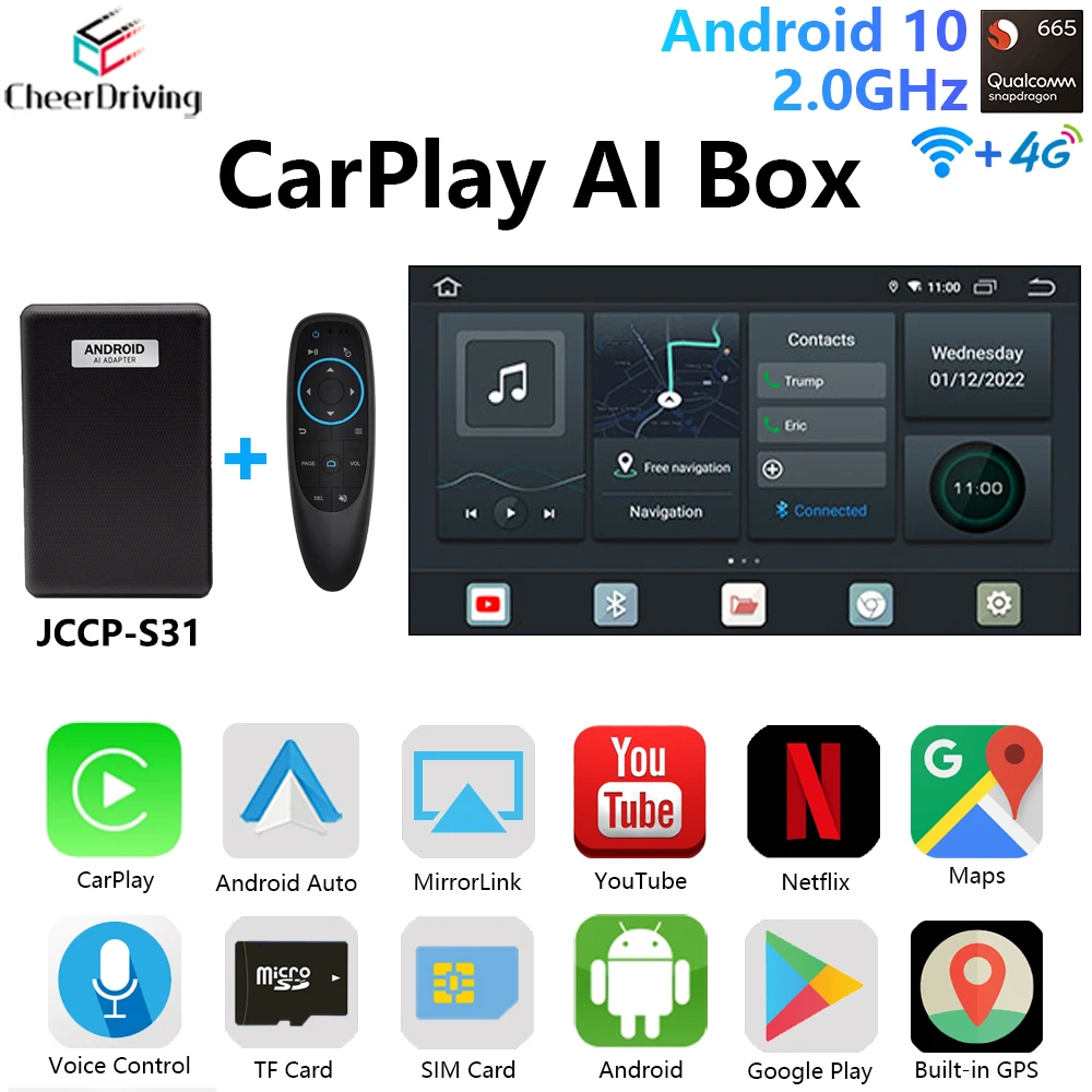 Wireless Android Auto Apple Carplay Ai Box Snapdragon665 Android 10