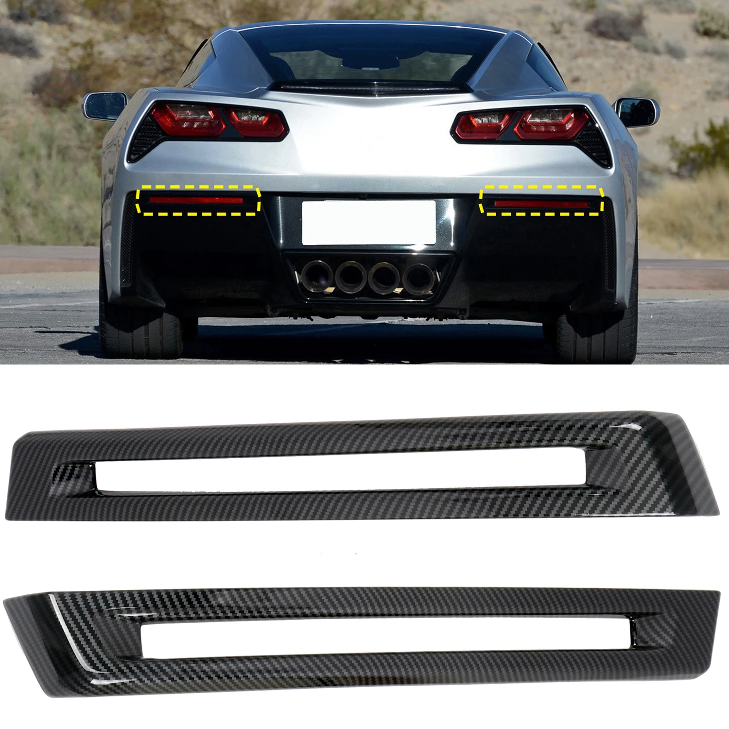 

Fit For Chevrolet Corvette C7 2014-2018 Car Accessories ABS Plastic Carbon Rear Fog Light Lamp Decor Cover Strips 2pcs