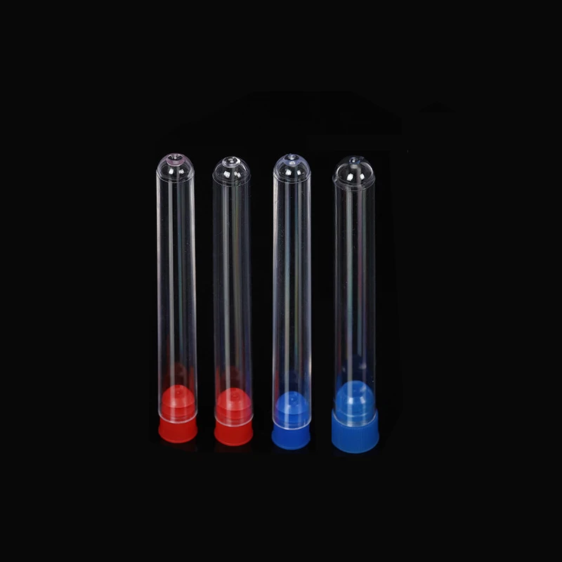 Laboratory Transparent Test Tube 50pcs 13x100mm ( 8ml ) Clear PS Plastic Test Tubes Set With Blue Or Red Caps
