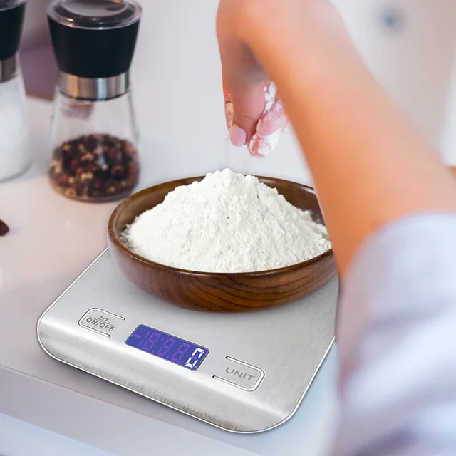 Bilancia per alimenti Bilancia da cucina con funzione tara unità Display LCD Bilancia digitale in acciaio inossidabile da 0,05 Oz/1g per cuocere al forno, cucinare, dieta 6