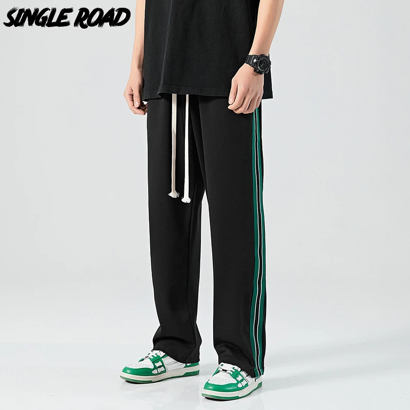 

Single Road Mens Baggy Sweatpants Oversized Side Striped Wide Leg Joggers Male Sports Trousers Streetwear Casual Pants For Men