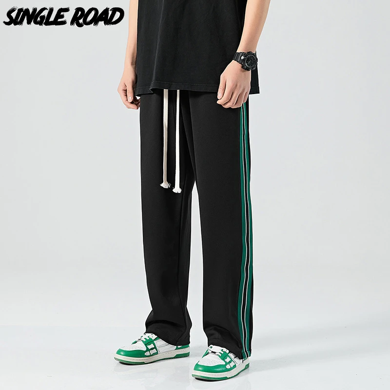 Single Road Mens Baggy Sweatpants Oversized Side Striped Wide Leg Joggers Male Sports Trousers Streetwear Casual Pants For Men men's workout joggers