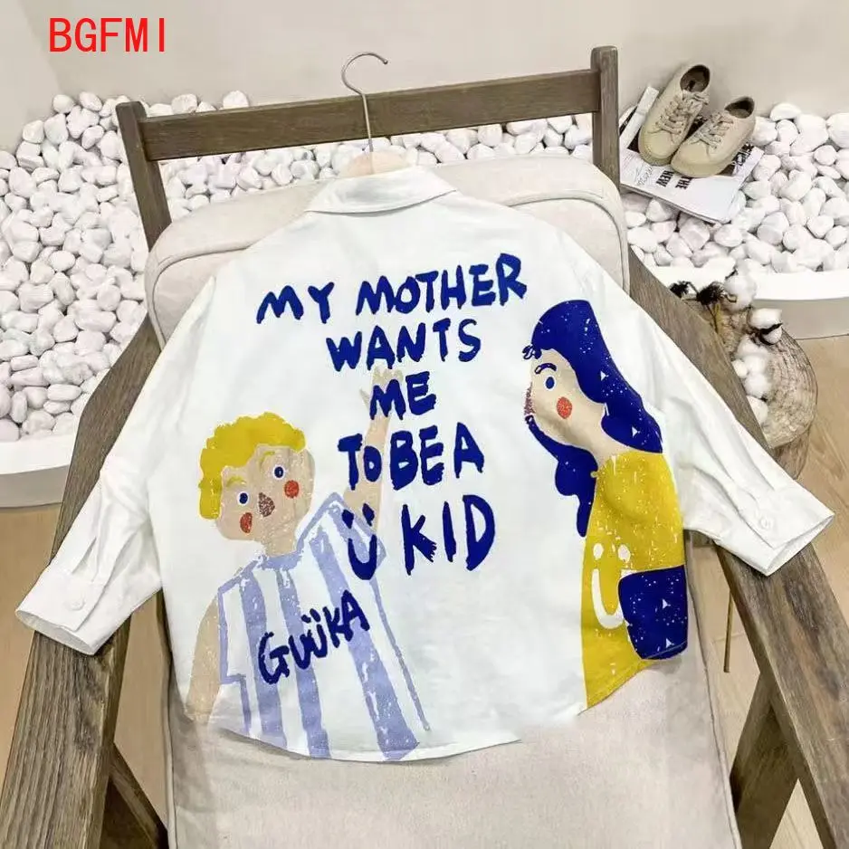 2-10Y Korean Children's Shirts Spring and Autumn New Boys Girls Loose Fashion Top Kids Long Sleeved Shirts for Outerwear