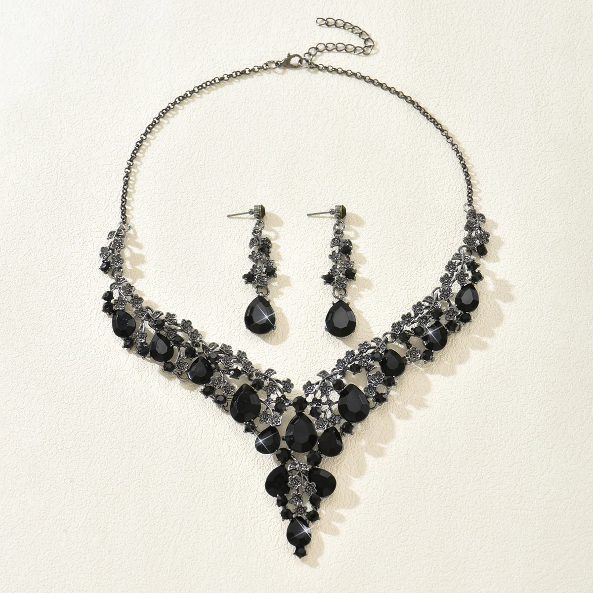 2PS Übertriebener Wassertropfen-Legierungsschmuck Damen Halskette Ohrringe Zweiteiliges Set Braut Hochzeit Party Schmuck Muttertag Geschenk – Detail 30
