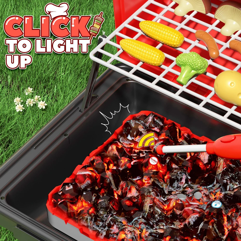 WizKidz Toy BBQ Grill Set For Kids Outdoor Pretend Play Cooking Barbecue Interactive Playset For Boys Girls Kitchen Accessories
