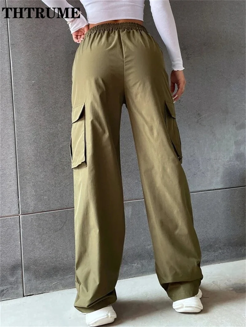 Vintage Streetwear Cargo Pants Fashion Women Solid Oversized Pocket High Waist Baggy Pant Casual Hip Hop Straight New Trousers 3