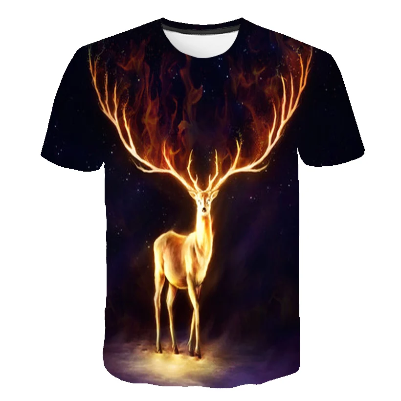 Glowing deer animal 3 d printing man woman t-shirts with short sleeves harajuku/deer t-shirts S -4 xl general code number