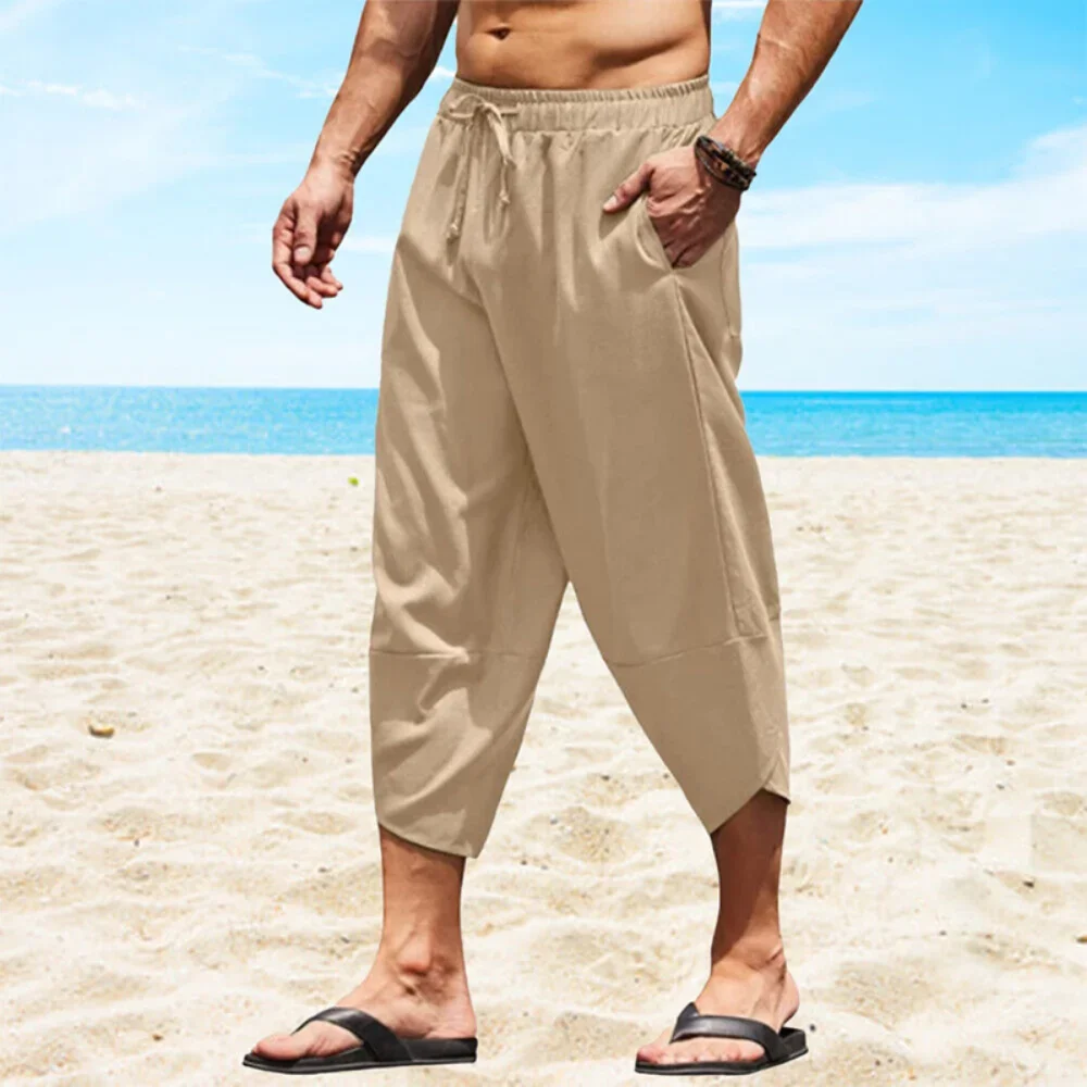 Hot Sale Mens Polyester Cotton Shorts 3/4 Summer Baggy Sweatshorts Trousers Solid Men Hip Hop Loose Long Streetwear Pants 2XL 2