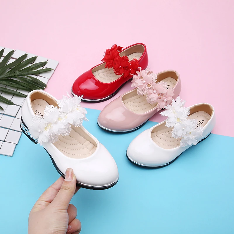 New Kids Shoes Girls Shoes Spring Autumn Princess Leather shoes Wedding Party for Girl Red pink White 3 4 5-14T