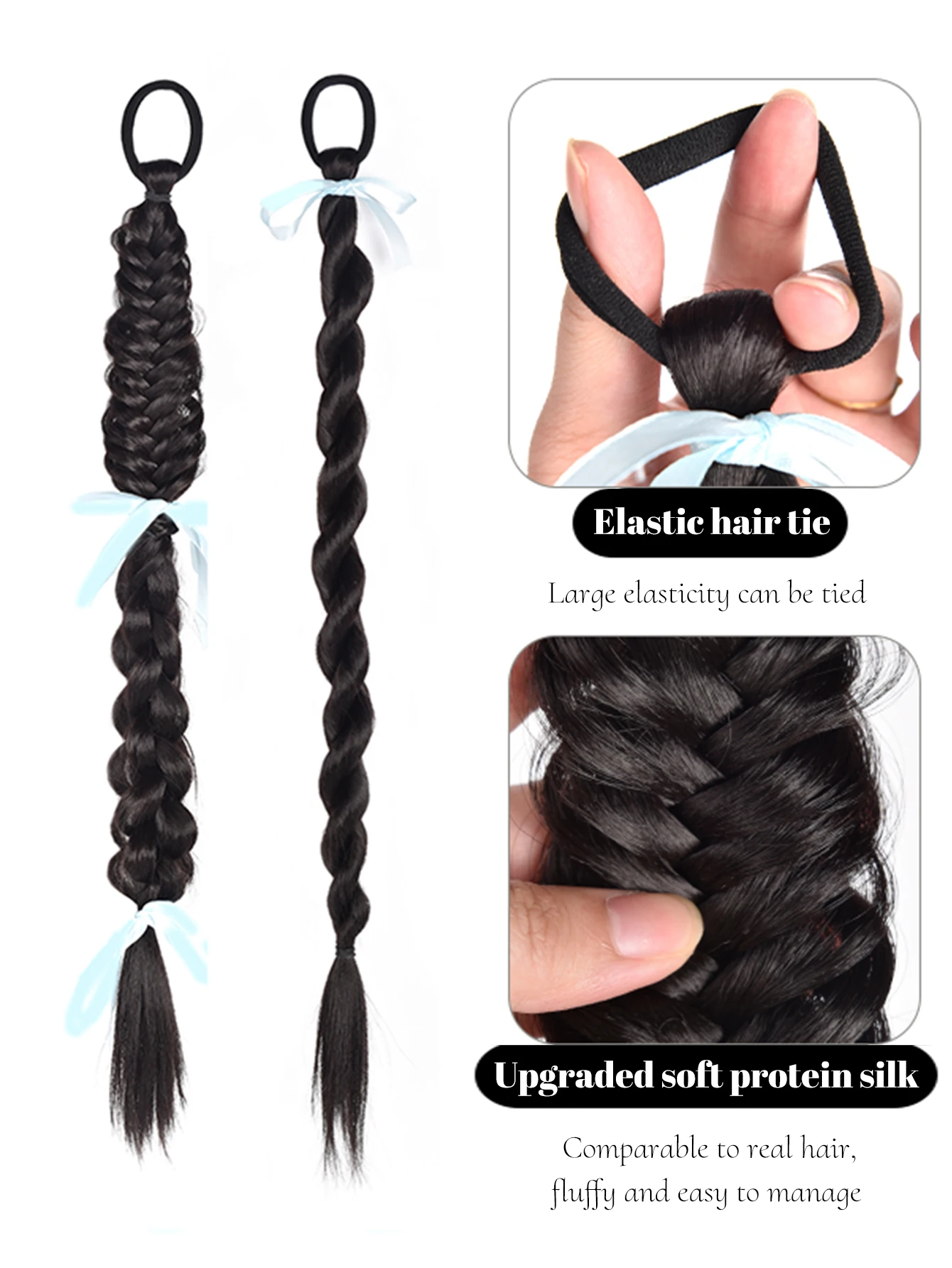 Synthetic Hair Long Twist Braid Extensions Colorful Ponytail