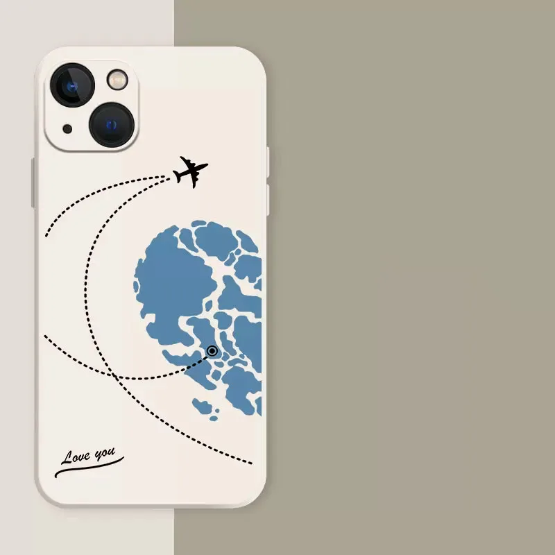 Aircraft Love Heart Couple Phone Case For iPhone 13 11 12 14 15 Pro Max Mini XS Max XR SE 14 Plus Plane Transparent Cover Fundas