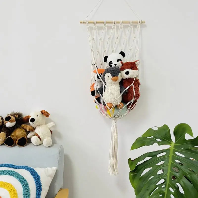 

Creative Macrame PlushToy Net Holder New Boho Plush Toy Hammock Stuffed Animal Wall Decor Net Corner Hanging Mesh Home Organizer