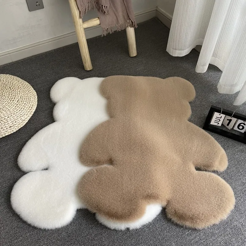 

Cute Children Room's Rugs Rabbit Bear Bedroom Furry Floor Mat Kawaii Washable Thermal Carpet For Baby Entrance Kids Door Mats