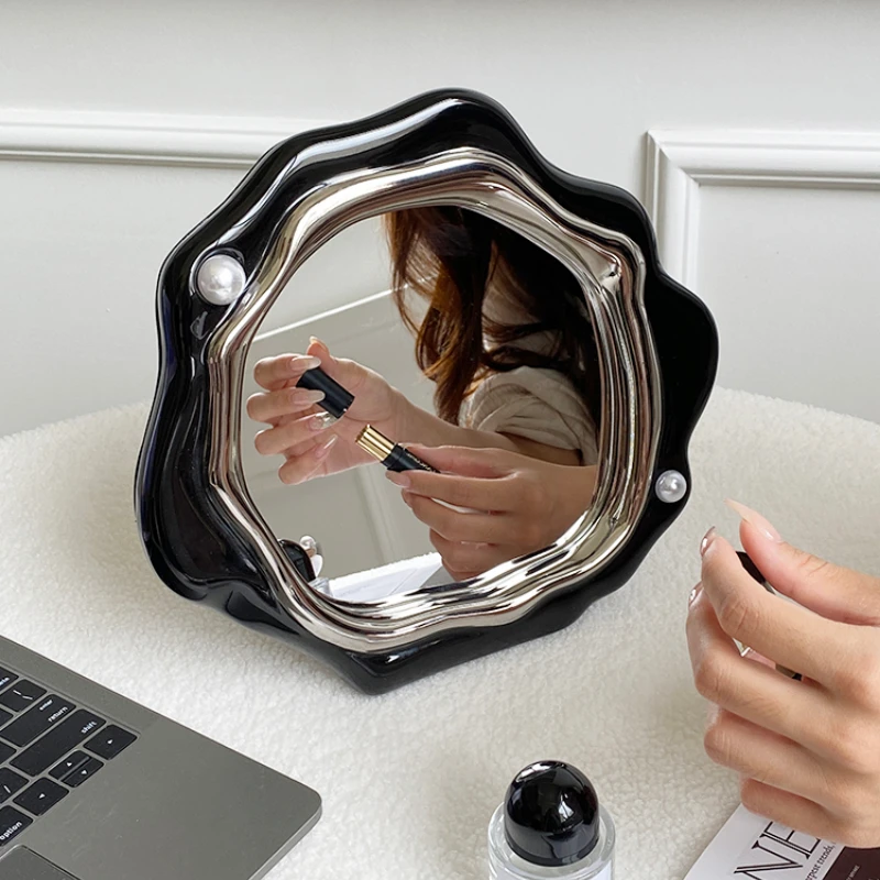 

Irregular Dressing Mirror High Color French Makeup Mirror Bedroom Desktop Decoration Ornament Mirror