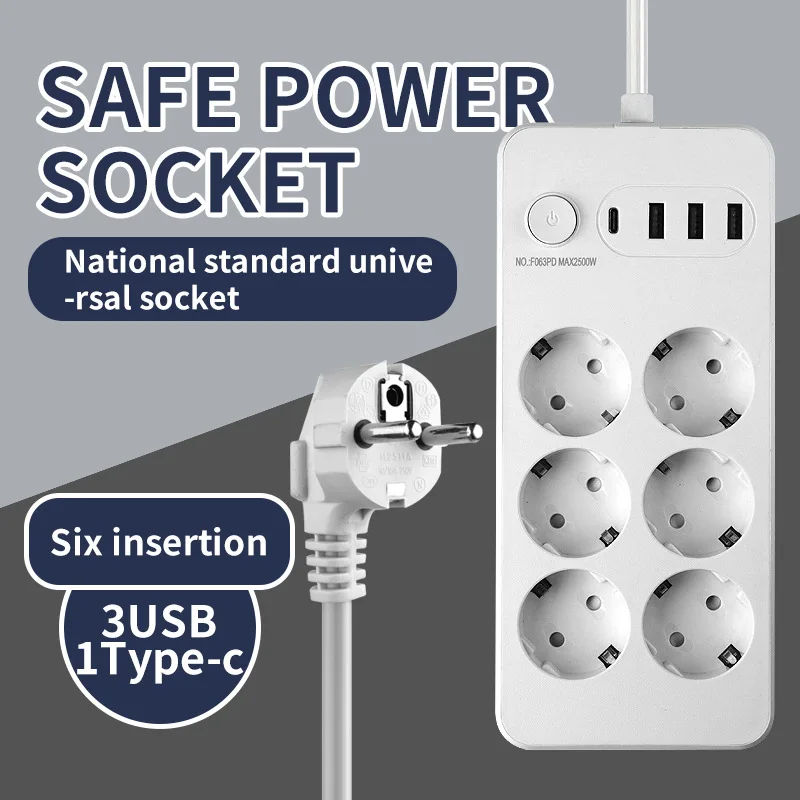 AB Fişli Priz Çoklayıcı 1.8m Uzatma Kablosu Elektrik Prizi 3 USB 1 Tip-C Girişli 8 AC Prizli Şarj Cihazı