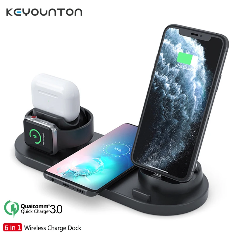 Caricabatterie Wireless 6 In 1 15W Qi Fast Stand Carga Rapida Dock Station Carregador Sem Fio Per Iphone 14 13 12 11 Iwatch Airpods Pro