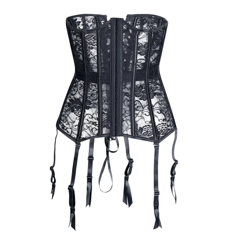 

Black Floral Lace Waist Trainer Corset Sexy With Garter Slimming Belt For Women Lingerie Body Shaper Underbust Bustier Plus Size