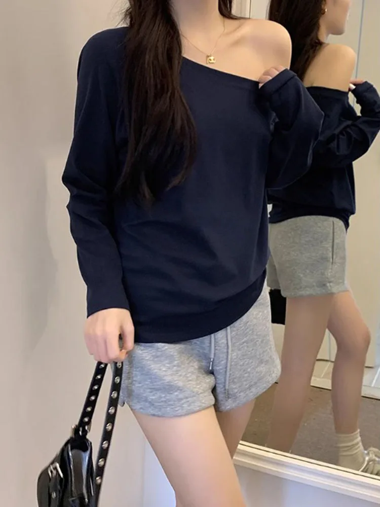 Women Long Sleeve Solid Color Loose Korean Tshirt Tops