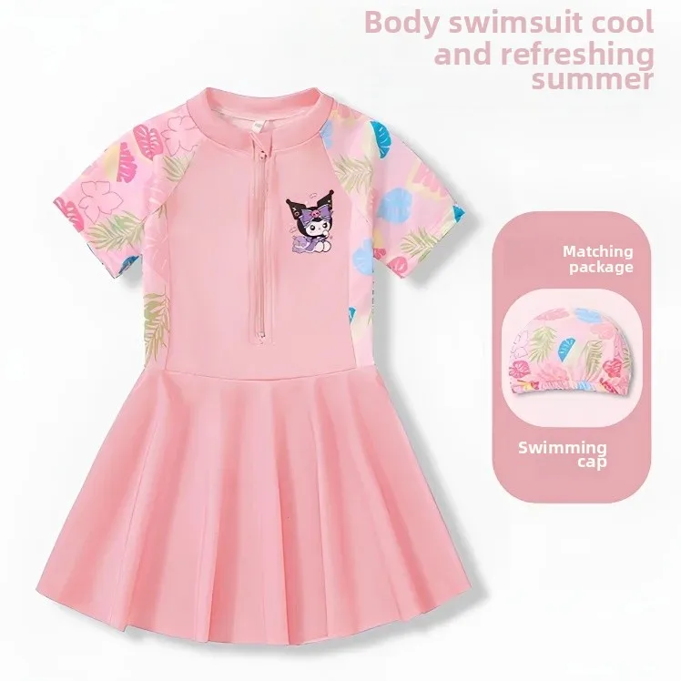 A9808 pink swimsuit + swimming cap
