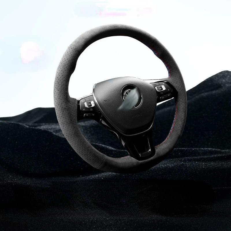 

For Volkswagen Lavida Sagitar Bora polo Lamando cc Magotan Passat Tharu Private custom Alcantara hand sewn steering wheel cover