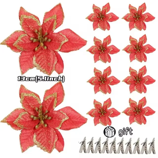 thumbnail image 1 of 100-1 pieza de 14,5 cm de flores artificiales de Navidad, adornos para árboles de Navidad, adornos de Feliz Año Nuevo, flores falsas de Navidad, 1 of 5