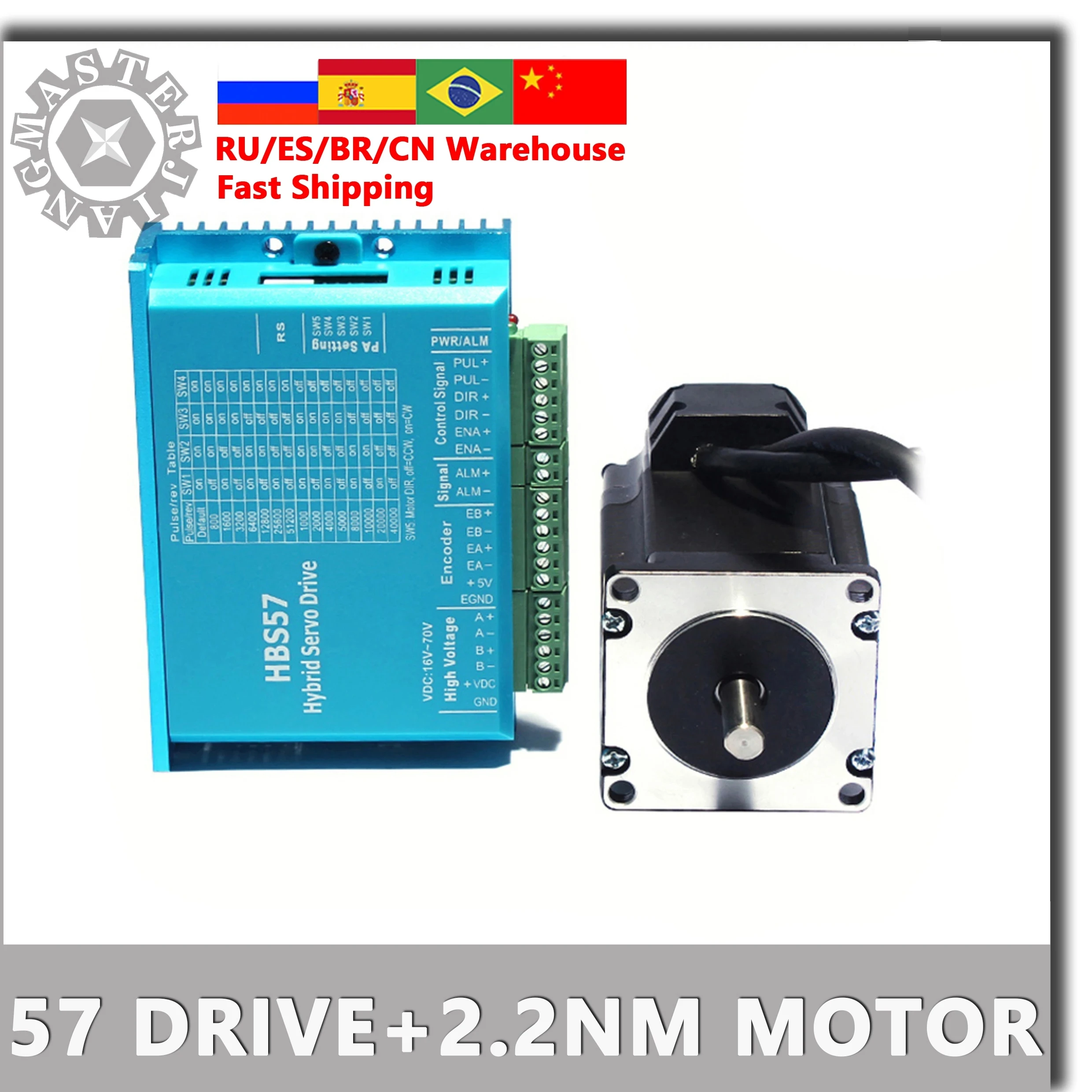 DL57/HBS57 + 57HSE2.2N 폐쇄 루프 스텝 모터, 57 스텝퍼 모터 드라이버, 2.2nm 서보 모터, 57 하이브리드 폐쇄 루프 Nema 23 2 상