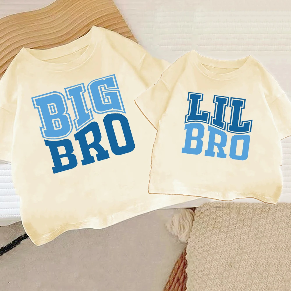 BIG SIS/LIL SIS Print Retro Kids T-shirt Short Sleeve Round Neck Casual Tee Top Sister Brother Retro Family Matching Outfits 3