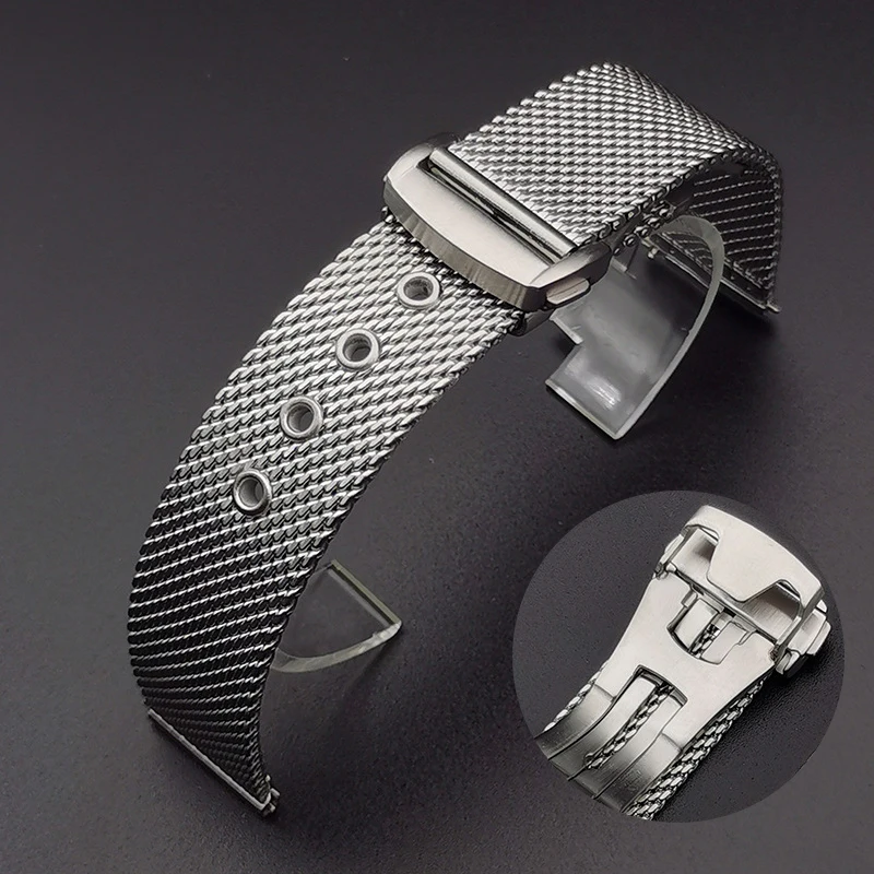

20mm 22mm Mesh Stainless Steel Watch Band for Omega 007 for Seamaster 300 Bracelet Folding Buckle Men Business Steel Metal Strap