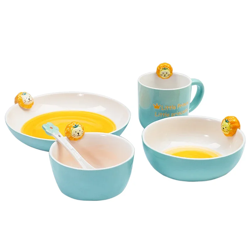 

Kids Dinnerware Set Ceramic Plates Animal Dinning Table Set Cute Child Dishes Cup Bowl Spoon Plate Household