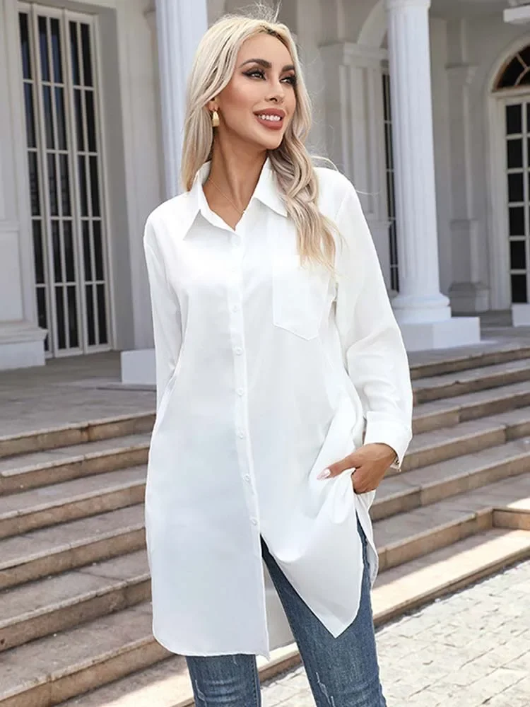 

2024 Spring Long Shirt Women Button up Shirt Blouses Female Long Sleeve Loose White Shirts Ladies