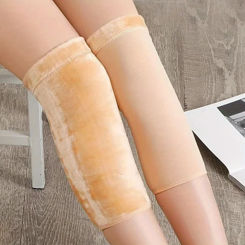 1pair Winter Warm Leg Covers Thicken Plush Lined Joint Protection Leg Warmers Women Anti-cold Arthritis Pain Release Knee Socks